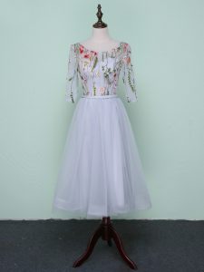 Amazing Grey Quinceanera Court Dresses Wedding Party with Embroidery Scoop Half Sleeves Lace Up