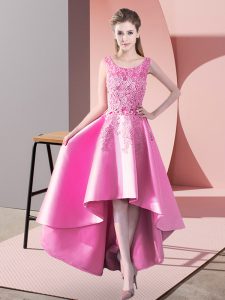 Satin Sleeveless High Low Quinceanera Dama Dress and Lace