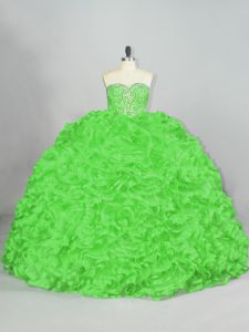 Affordable Ball Gowns Fabric With Rolling Flowers Sweetheart Sleeveless Beading and Ruffles Lace Up Quinceanera Gowns Court Train