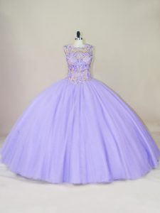 Customized Floor Length Lace Up Sweet 16 Dresses Lavender for Sweet 16 and Quinceanera with Beading