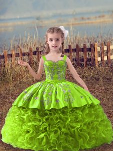 Modern Yellow Green Sleeveless Fabric With Rolling Flowers Sweep Train Lace Up Pageant Gowns For Girls for Wedding Party