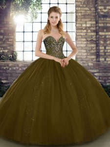 Classical Brown Lace Up Ball Gown Prom Dress Beading Sleeveless Floor Length