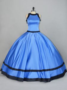 Graceful Blue Scoop Neckline Ruching Ball Gown Prom Dress Sleeveless Lace Up