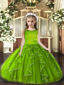 Olive Green Little Girls Pageant Dress Party and Wedding Party with Ruffles Scoop Sleeveless Lace Up