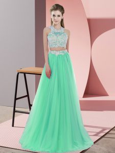 Tulle Halter Top Sleeveless Zipper Lace Damas Dress in Apple Green