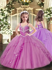 Straps Sleeveless Lace Up Child Pageant Dress Lilac Tulle