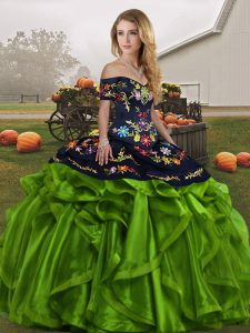 Great Green Sleeveless Organza Lace Up Quinceanera Gown for Military Ball and Sweet 16 and Quinceanera