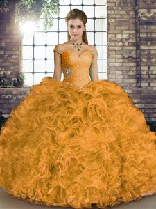 Charming Orange Organza Lace Up Sweet 16 Dress Sleeveless Floor Length Beading and Ruffles