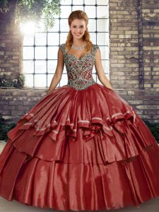 Fantastic Ball Gowns Ball Gown Prom Dress Rust Red Straps Taffeta Sleeveless Floor Length Lace Up