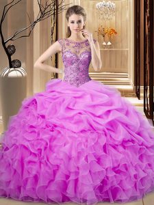 Elegant Ball Gowns Sweet 16 Quinceanera Dress Lilac Scoop Organza Sleeveless Floor Length Lace Up