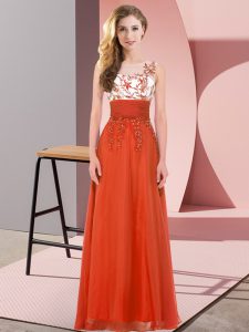 Best Selling Rust Red Scoop Neckline Appliques Quinceanera Court of Honor Dress Sleeveless Backless