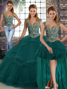 Unique Sleeveless Beading and Ruffles Lace Up Sweet 16 Dresses
