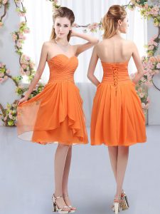 Sleeveless Lace Up Knee Length Ruffles and Ruching Dama Dress for Quinceanera
