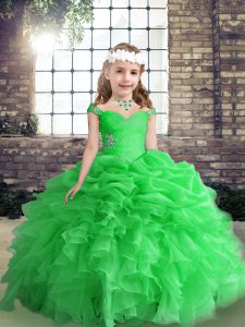 Classical Organza Sleeveless Floor Length Little Girls Pageant Dress Wholesale and Beading and Ruffles