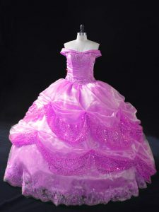 Super Off The Shoulder Sleeveless Sweet 16 Quinceanera Dress Floor Length Beading and Appliques and Pick Ups Lilac Organza