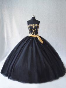 Black Quinceanera Dress Sweet 16 and Quinceanera with Appliques Strapless Sleeveless Lace Up