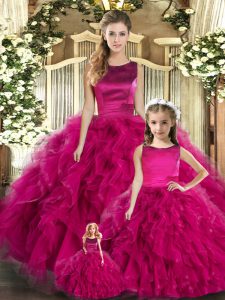 Designer Fuchsia Sweet 16 Dress Military Ball and Sweet 16 and Quinceanera with Ruffles Scoop Sleeveless Lace Up