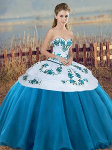 Sweetheart Sleeveless Tulle Sweet 16 Dress Embroidery and Bowknot Lace Up