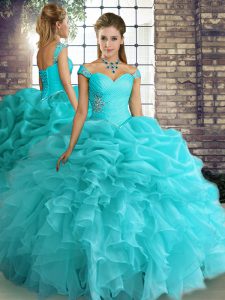 New Arrival Floor Length Ball Gowns Sleeveless Aqua Blue Quinceanera Gown Lace Up