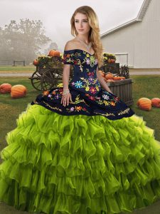 Ball Gowns Sweet 16 Quinceanera Dress Olive Green Off The Shoulder Organza Sleeveless Floor Length Lace Up