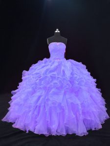 Delicate Sleeveless Beading and Ruffles Lace Up 15th Birthday Dress