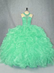 Chic Apple Green Sleeveless Organza Zipper 15th Birthday Dress for Sweet 16 and Quinceanera