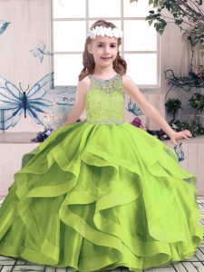 Tulle Zipper Scoop Sleeveless Floor Length Child Pageant Dress Beading and Ruffles