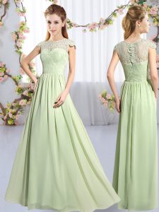 Scoop Cap Sleeves Chiffon Dama Dress for Quinceanera Lace Clasp Handle