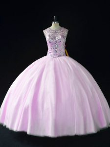 Lilac Sleeveless Tulle Lace Up Quinceanera Gowns for Sweet 16 and Quinceanera