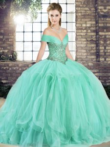 Sleeveless Lace Up Floor Length Beading and Ruffles 15th Birthday Dress