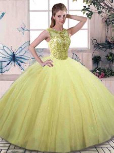 Beautiful Scoop Sleeveless Tulle Sweet 16 Quinceanera Dress Beading Lace Up