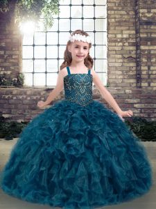 Organza Sleeveless Floor Length Girls Pageant Dresses and Beading and Ruffles