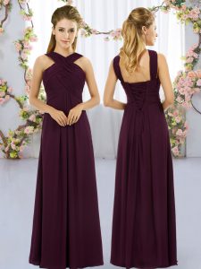 Great Burgundy Sleeveless Floor Length Ruching Lace Up Quinceanera Court Dresses