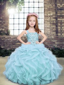 Sleeveless Beading and Ruffles Lace Up Pageant Gowns For Girls