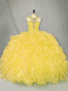 Sleeveless Beading and Ruffles Zipper 15th Birthday Dress
