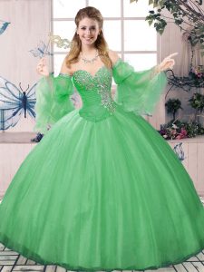 Customized Green Long Sleeves Beading Floor Length Quinceanera Gowns