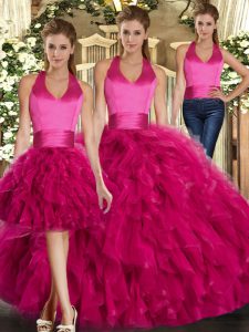 Discount Ruffles Sweet 16 Dresses Fuchsia Lace Up Sleeveless Floor Length