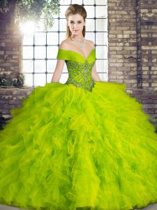 Affordable Sleeveless Lace Up Floor Length Beading and Ruffles Ball Gown Prom Dress