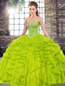 Beauteous Sweetheart Sleeveless Tulle Sweet 16 Quinceanera Dress Beading and Ruffles Lace Up