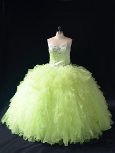 Sumptuous Yellow Green Sleeveless Beading and Ruffles Floor Length Ball Gown Prom Dress