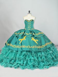 Charming Turquoise Quinceanera Dresses Sweetheart Sleeveless Brush Train Lace Up