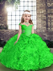 Organza Straps Sleeveless Lace Up Beading and Ruffles Pageant Gowns For Girls in Green
