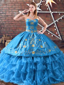 Blue Sleeveless Embroidery and Ruffled Layers Floor Length Sweet 16 Dress