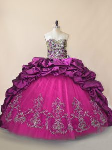 Traditional Purple Ball Gowns Beading and Pick Ups Sweet 16 Quinceanera Dress Lace Up Taffeta and Tulle Sleeveless