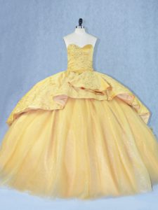 Attractive Gold Sequined Court Train Lace Up Sweet 16 Quinceanera Dress for Sweet 16 and Quinceanera