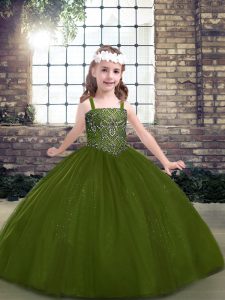 Tulle Sleeveless Floor Length Pageant Gowns For Girls and Beading