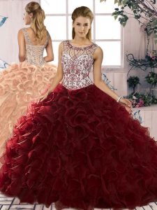 Delicate Sleeveless Beading and Ruffles Lace Up Quinceanera Gown