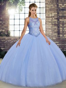 Lavender Sleeveless Embroidery Floor Length Vestidos de Quinceanera