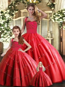 Pretty Appliques 15th Birthday Dress Red Lace Up Sleeveless Floor Length