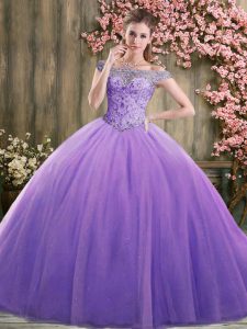 Classical Sleeveless Tulle Floor Length Lace Up Quinceanera Dress in Lavender with Beading